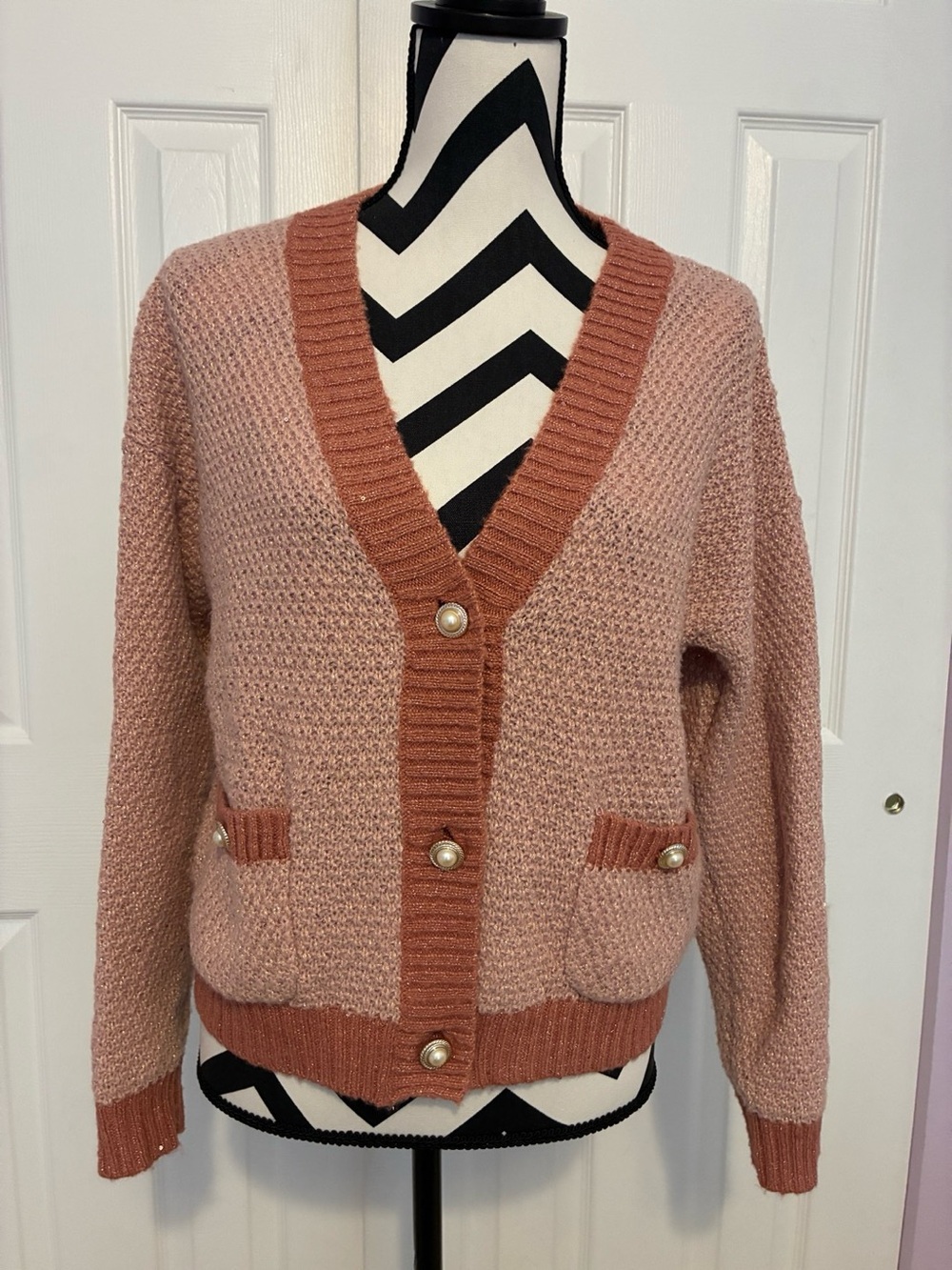 LC Lauren Conrad Dusty Rose Button V-Neck Cardigan